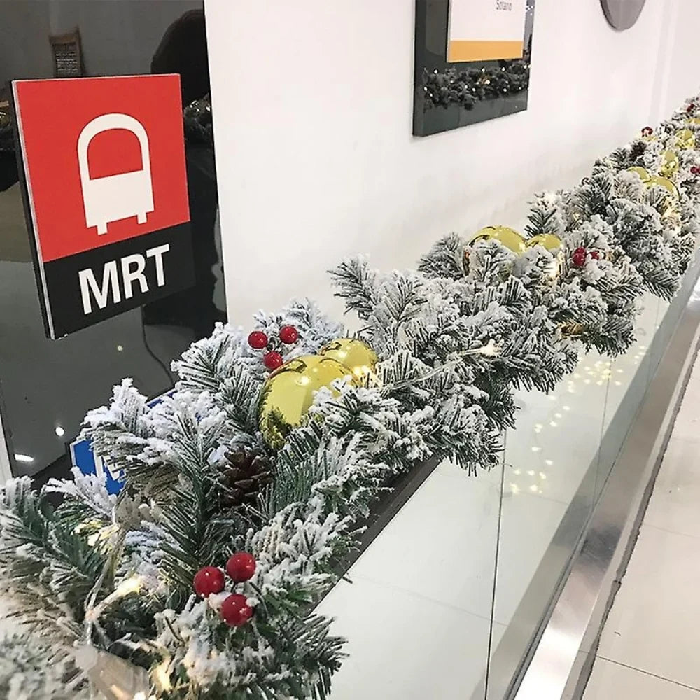 Snow-Flocked Artificial Christmas Garland for Stairs and Fireplace Mantel - Image 3