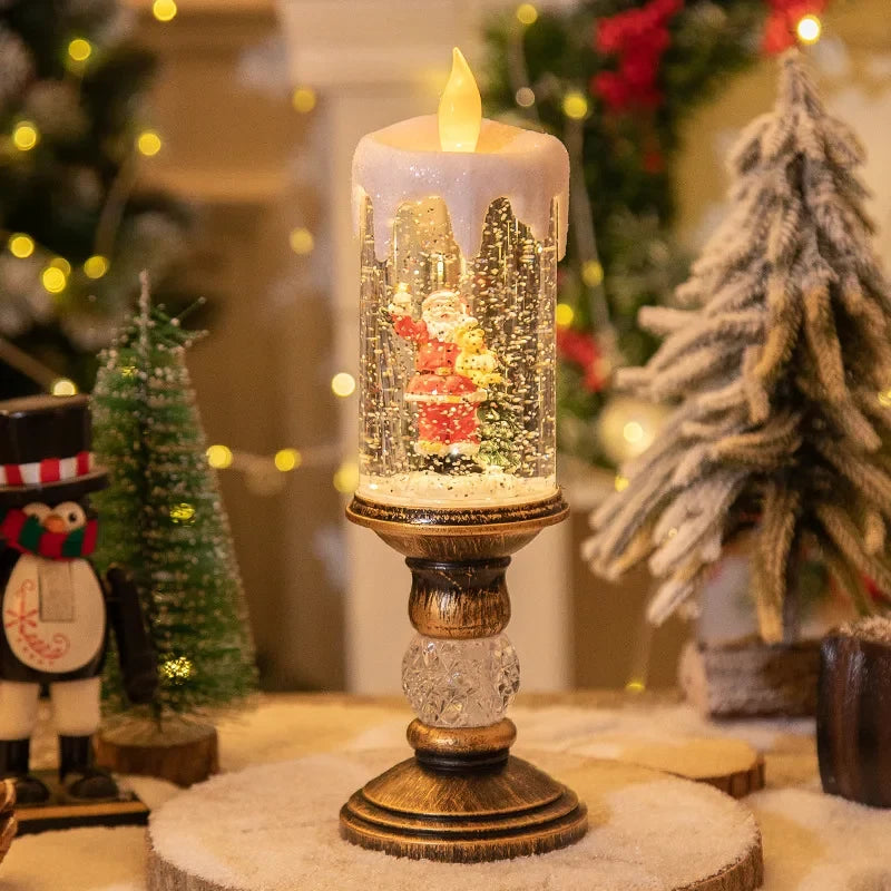 Snow Globe LED Christmas Candle with Battery Operated Light and Glitter Effects - Image 2