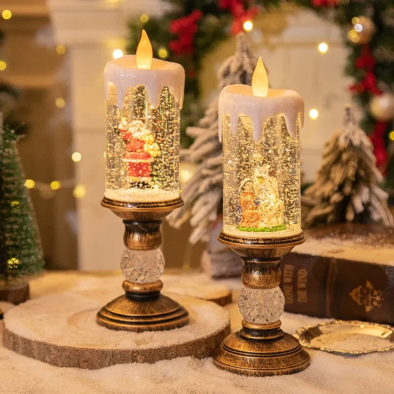Snow Globe LED Christmas Candle with Battery Operated Light and Glitter Effects - Image 3