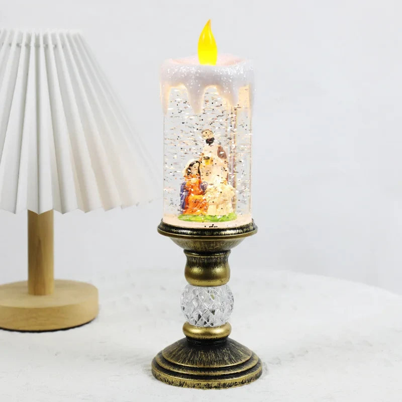 Snow Globe LED Christmas Candle with Battery Operated Light and Glitter Effects - Image 7