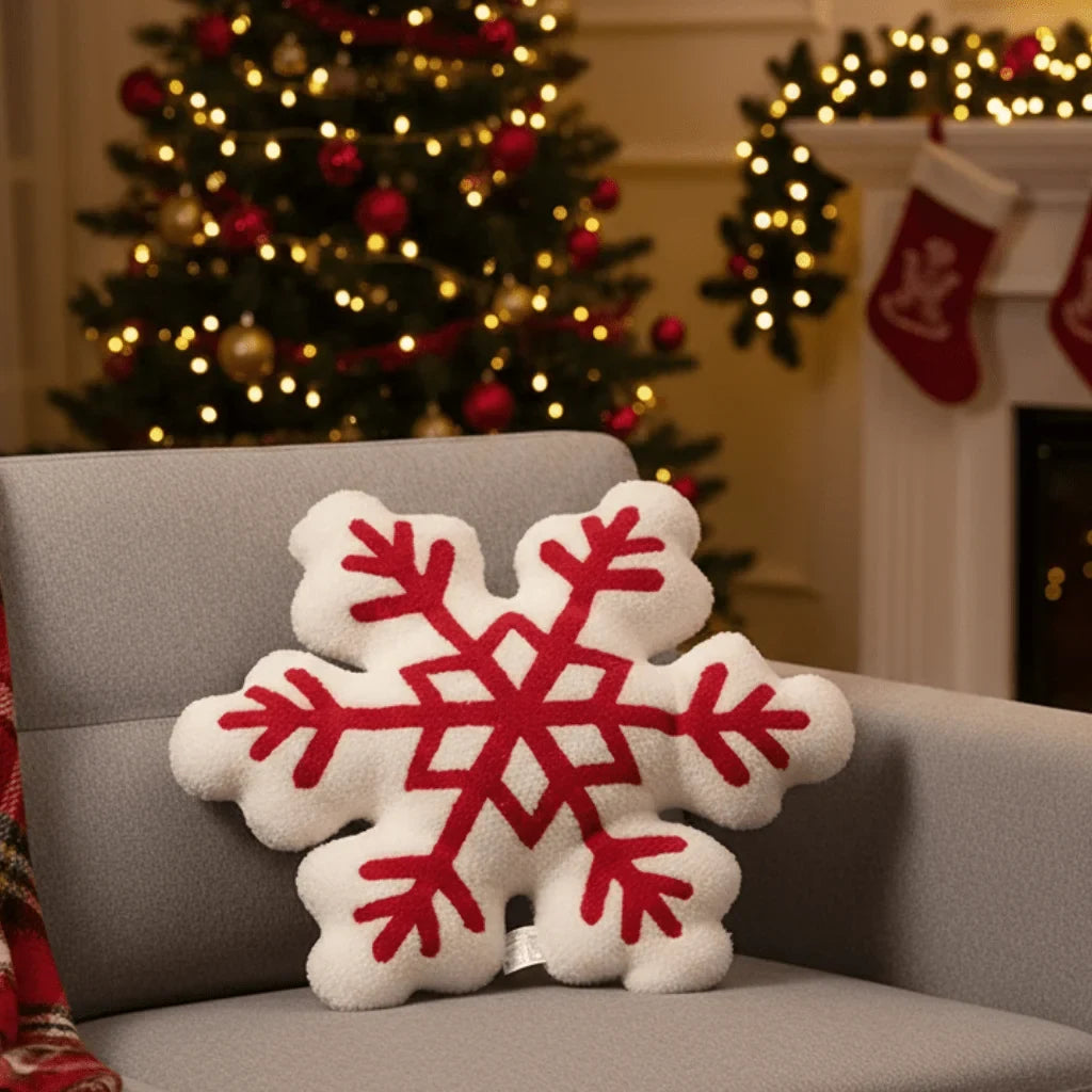 Snowflake Throw Pillow with Plush Sherpa Fabric and Tufted Pattern for Winter Decor - Image 1