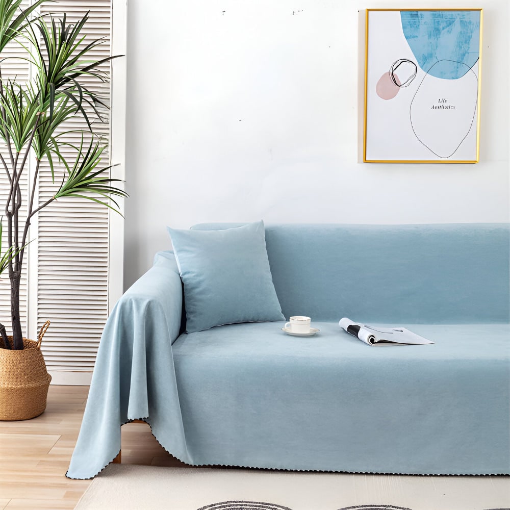 Sofa Throw Blanket Couch Cover Water Resistant Velvet Textured Stitched Edge Waterproof - Image 11