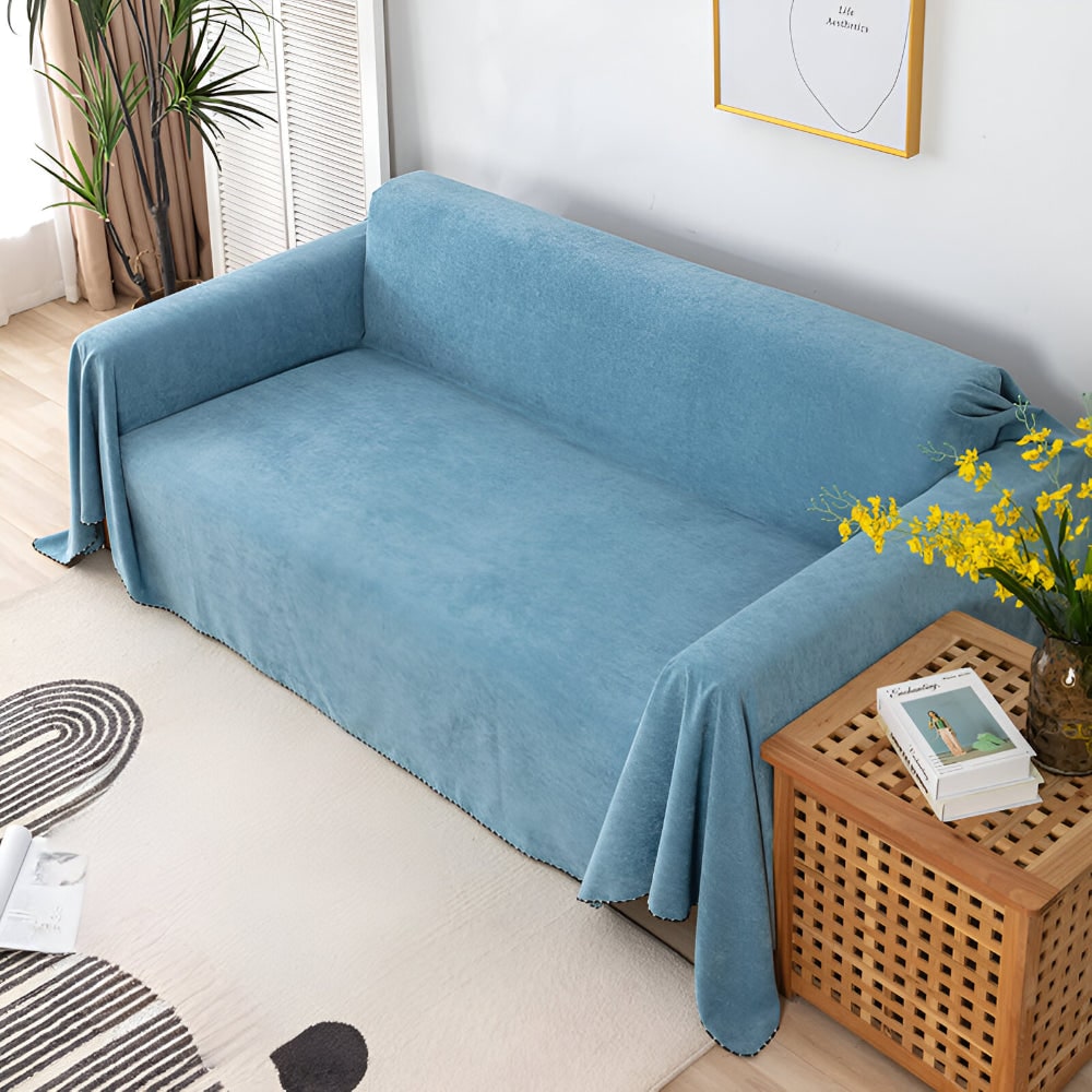 Sofa Throw Blanket Couch Cover Water Resistant Velvet Textured Stitched Edge Waterproof - Image 3