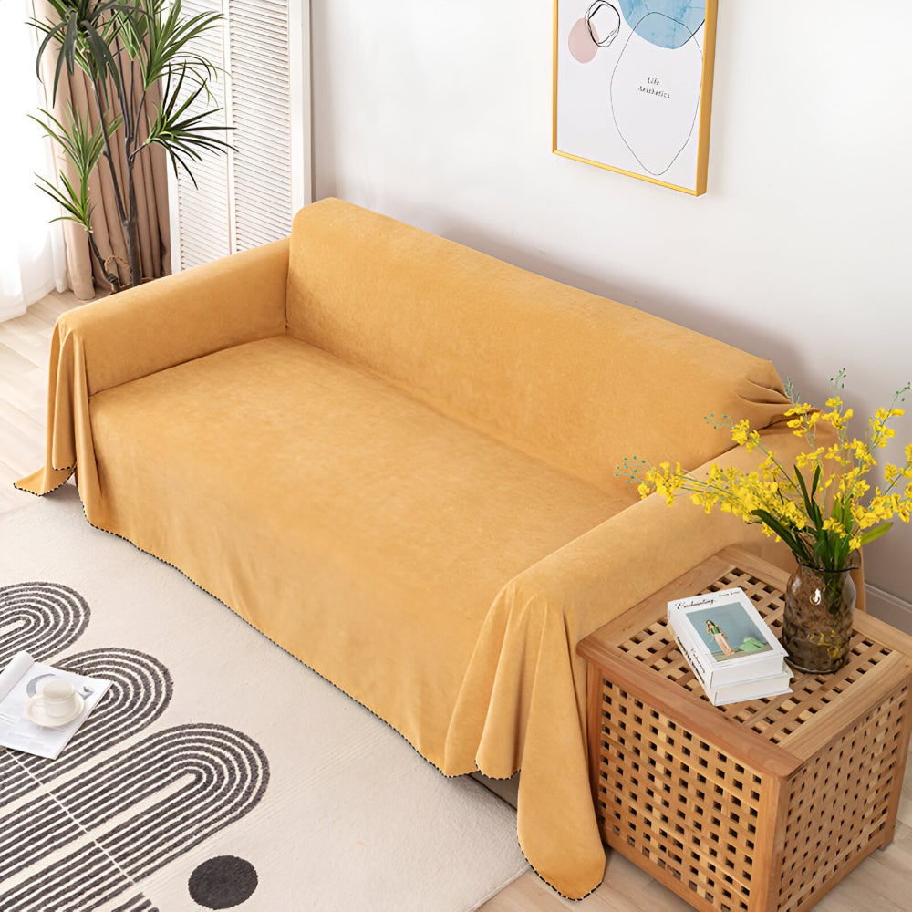 Sofa Throw Blanket Couch Cover Water Resistant Velvet Textured Stitched Edge Waterproof - Image 5