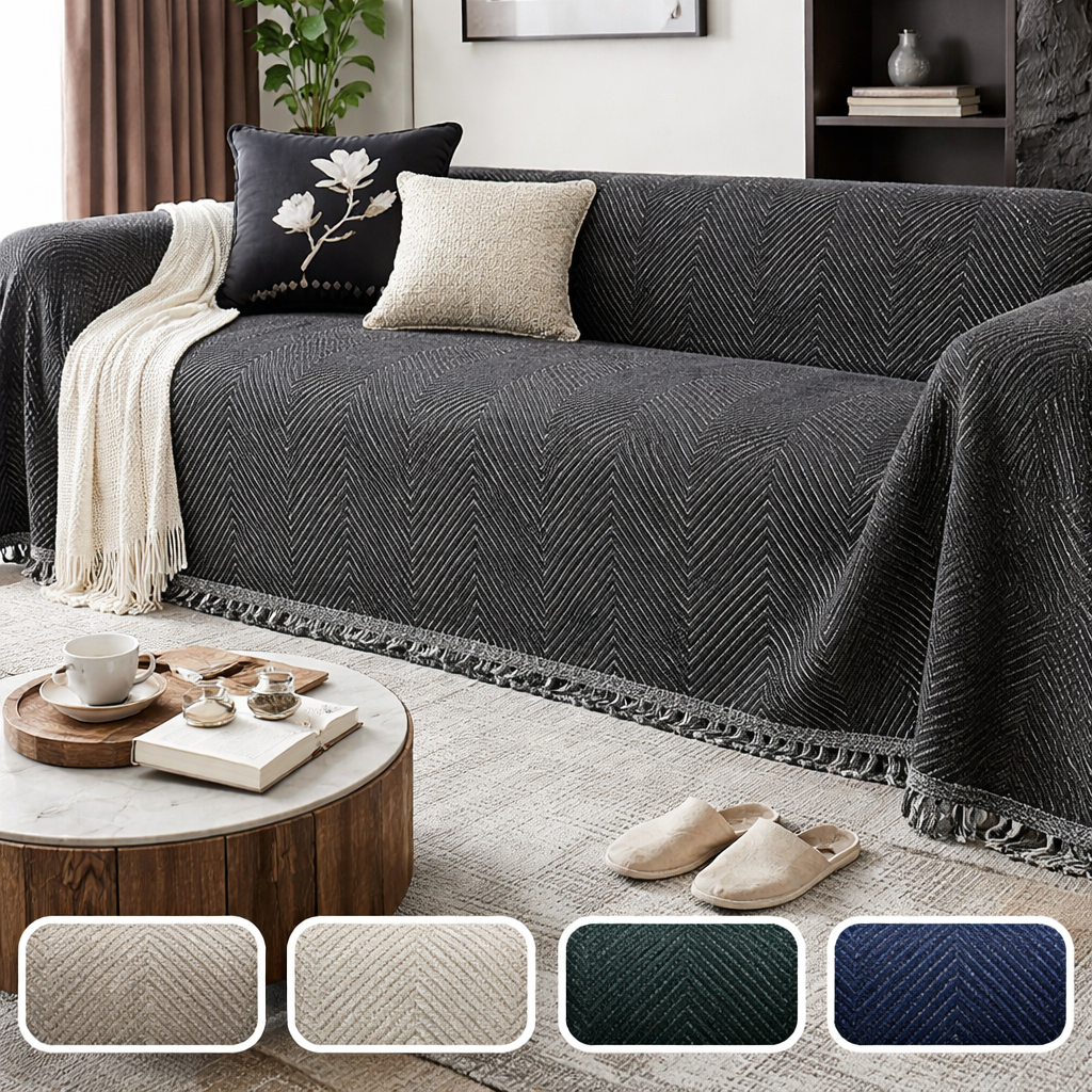 Sofa Throw Blanket Couch Herringbone Fringed Woven Textured Cover - Image 2
