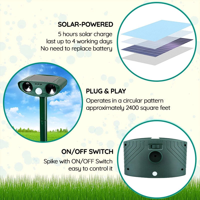 Solar Powered Ultrasonic Pest Repeller with Motion Sensor and Flashing LED Light - Image 7