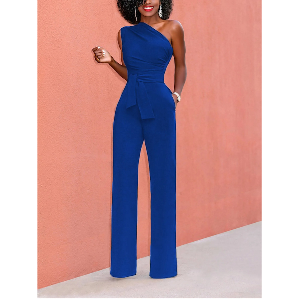 Jumpsuit mit weitem Bein und kurzen Ärmeln – Taillengürtel, schmeichelhafte Passform, elegantes einteiliges Outfit