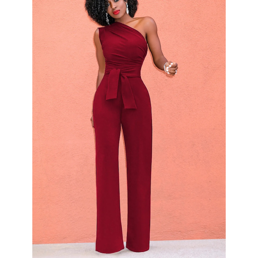Combinaison à jambes larges et manches courtes - taille ceinturée, coupe flatteuse, tenue élégante en une pièce