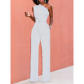 Combinaison à jambes larges et manches courtes - taille ceinturée, coupe flatteuse, tenue élégante en une pièce