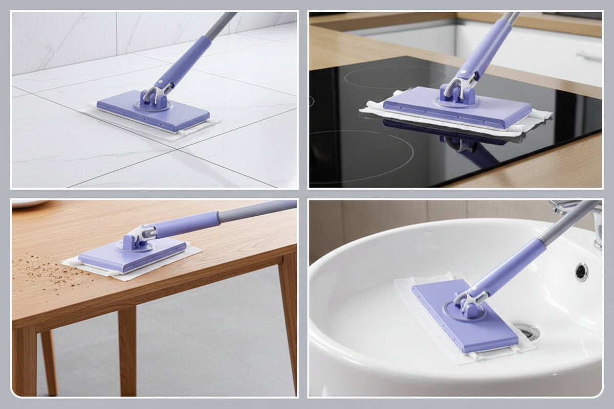 Wet Wipe Cleaning Mop – Hands-Free Mini Mop with 360° Rotation & 10 Disposable Wipes Included | Compact Home Cleaning Tool