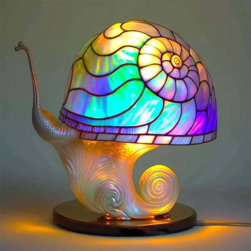 Stained Glass Table Lamp with LED Light and Organic Sculptural Base - Image 4