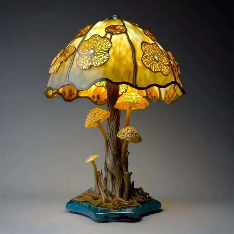 Stained Glass Table Lamp with LED Light and Organic Sculptural Base - Image 5