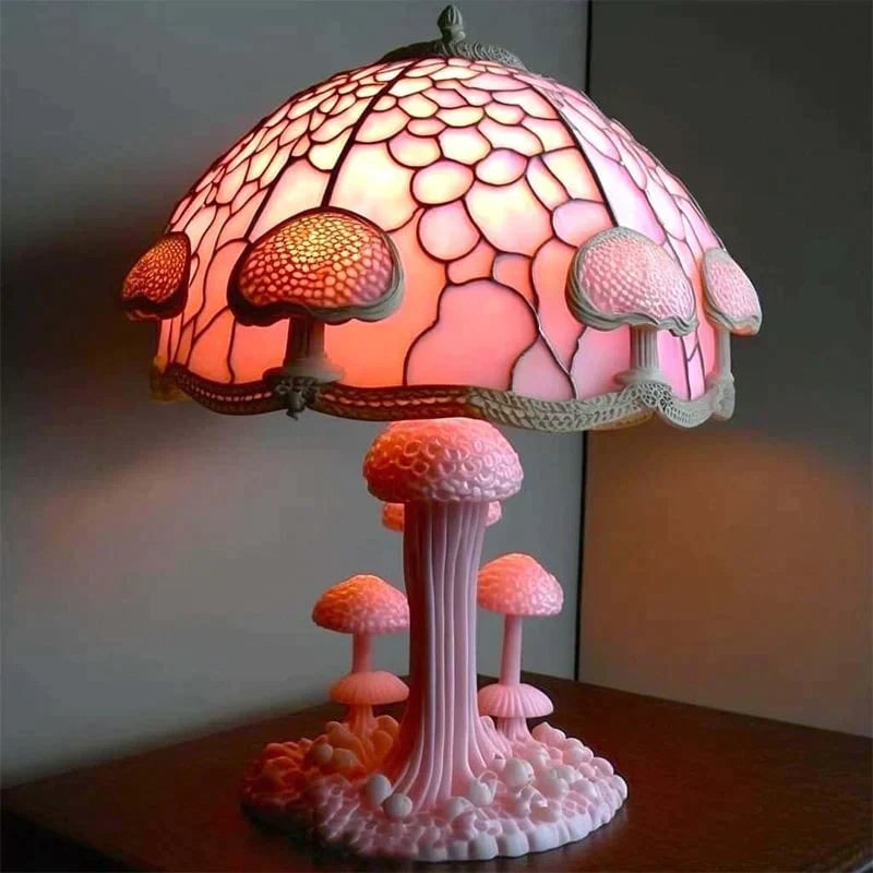Stained Glass Table Lamp with LED Light and Organic Sculptural Base - Image 6
