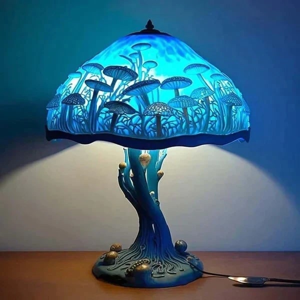 Stained Glass Table Lamp with LED Light and Organic Sculptural Base - Image 8