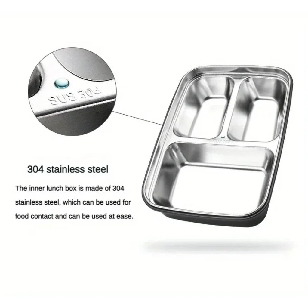 Stainless Steel Bento Lunch Box with Airtight Lid Compartments and Cutlery - Image 6