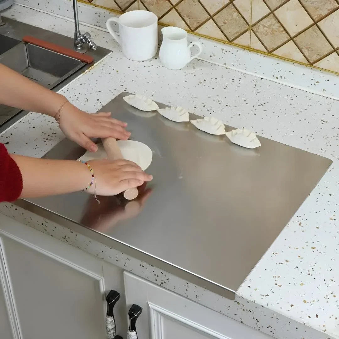 Stainless Steel Cutting Board with Spill Guard and Rounded Safety Corners - Image 1