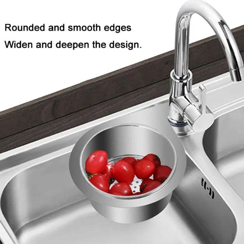 Stainless Steel Sink Strainer Basket with Kitchen Faucet Hook and Corner Drain Perforations - Image 12