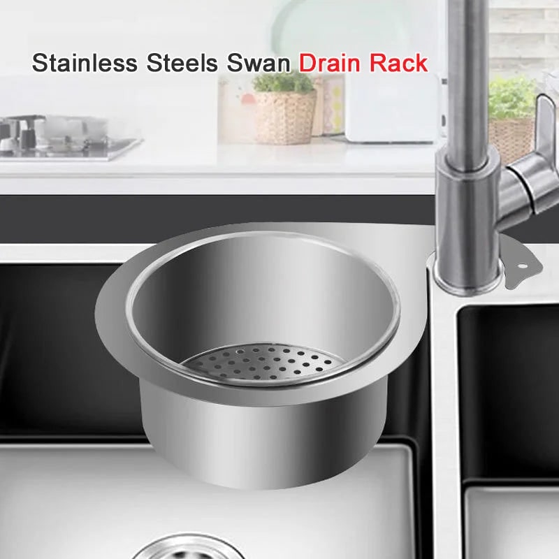 Stainless Steel Sink Strainer Basket with Kitchen Faucet Hook and Corner Drain Perforations - Image 3