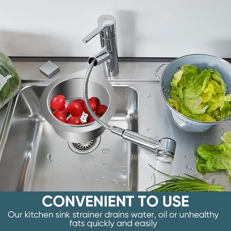 Stainless Steel Sink Strainer Basket with Kitchen Faucet Hook and Corner Drain Perforations - Image 4