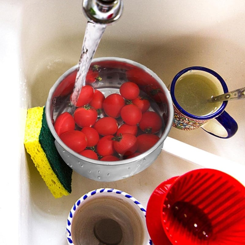 Stainless Steel Sink Strainer Basket with Kitchen Faucet Hook and Corner Drain Perforations - Image 7