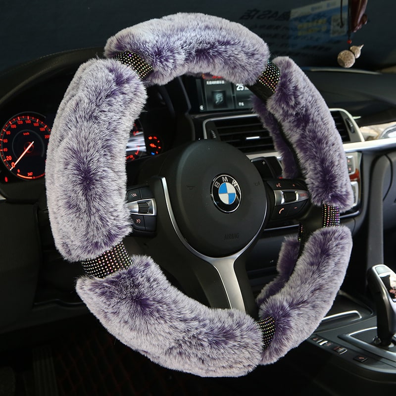 Steering Wheel Cover for Car with Plush Faux Fur and Rhinestone Accents - Image 4