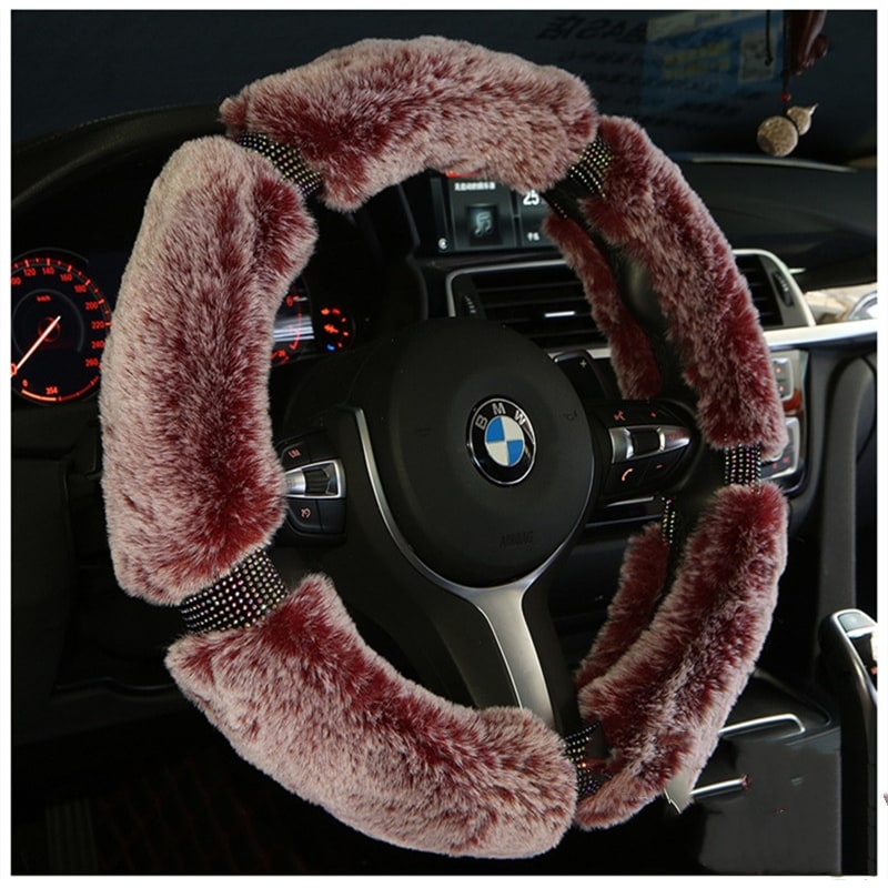 Steering Wheel Cover for Car with Plush Faux Fur and Rhinestone Accents - Image 6
