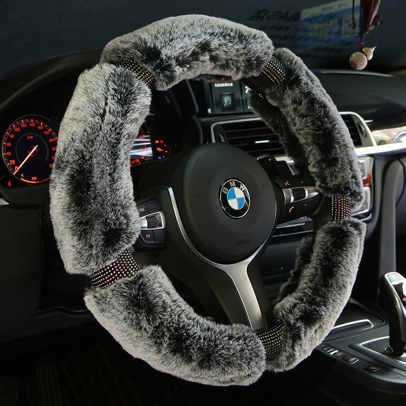 Steering Wheel Cover for Car with Plush Faux Fur and Rhinestone Accents - Image 7