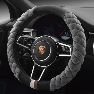 Steering Wheel Cover for Car with Quilted Plush Faux Leather and Diamond Pattern 38cm - Image 3