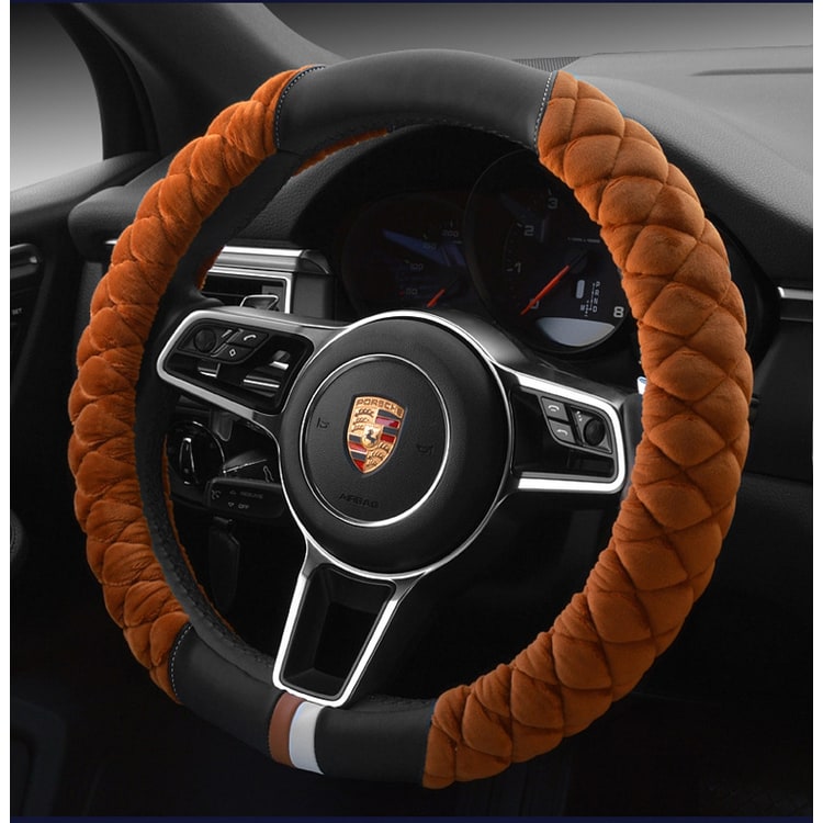 Steering Wheel Cover for Car with Quilted Plush Faux Leather and Diamond Pattern 38cm - Image 4