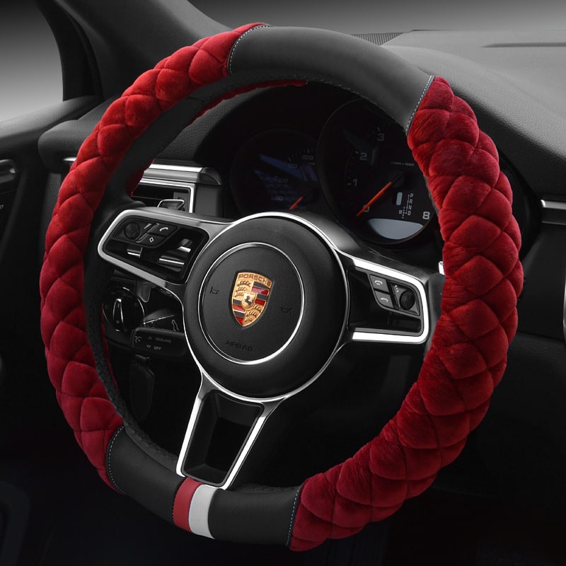 Steering Wheel Cover for Car with Quilted Plush Faux Leather and Diamond Pattern 38cm - Image 5