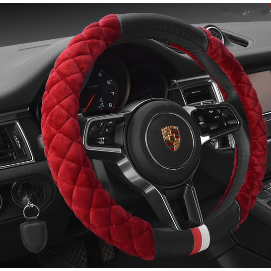 Steering Wheel Cover for Car with Quilted Plush Faux Leather and Diamond Pattern 38cm - Image 6