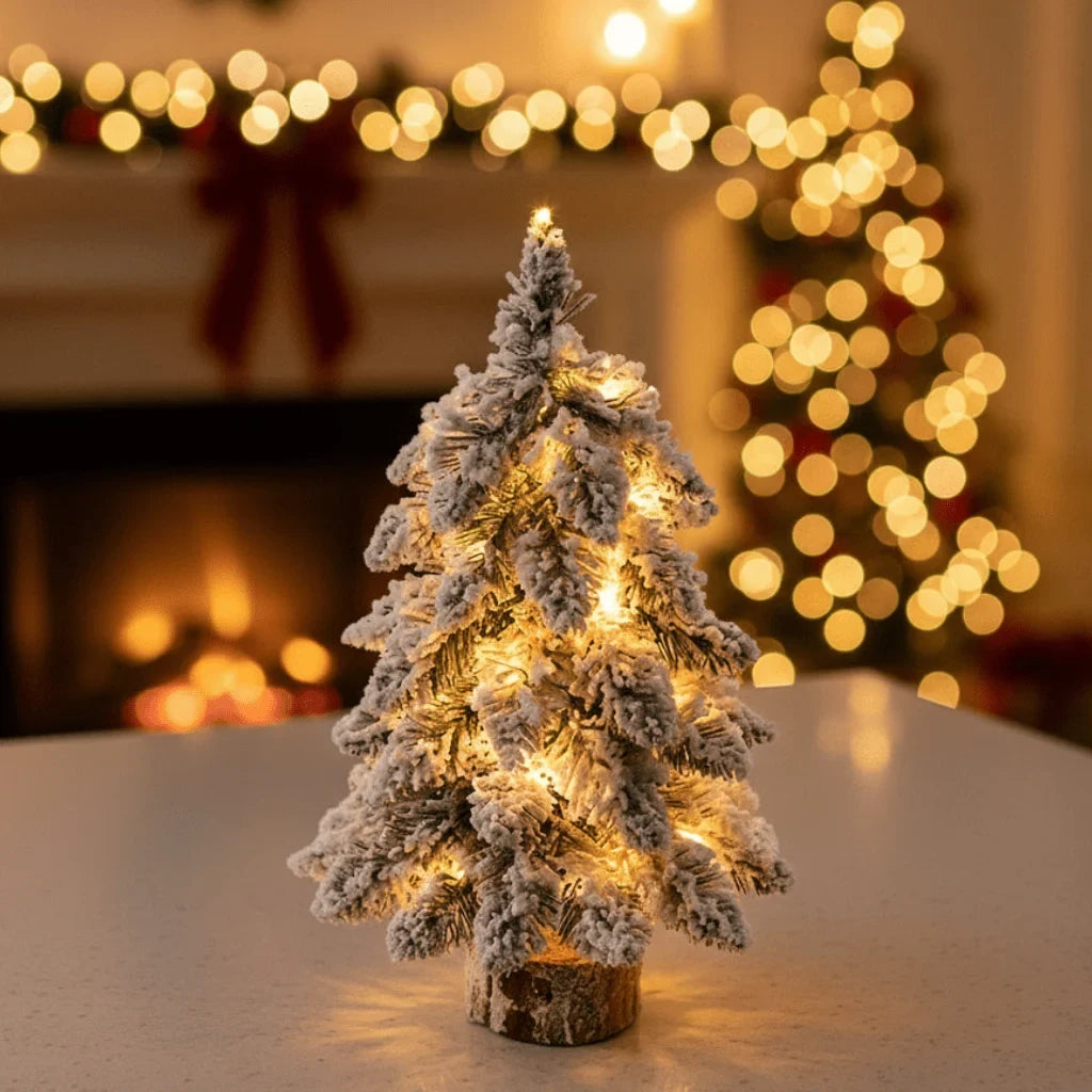 Tabletop Christmas Tree Pre Lit with LED Lights and Faux Flocked Snow Effect - Image 1