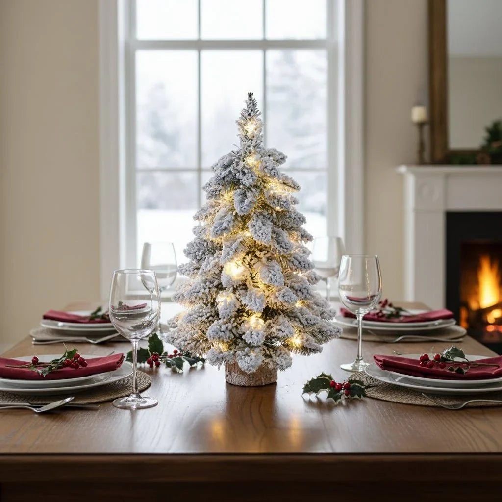 Tabletop Christmas Tree Pre Lit with LED Lights and Faux Flocked Snow Effect - Image 2