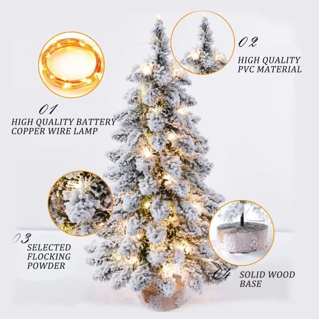 Tabletop Christmas Tree Pre Lit with LED Lights and Faux Flocked Snow Effect - Image 7