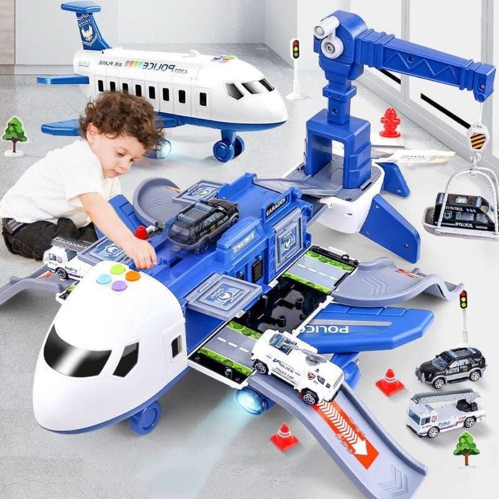 Toy Airplane Playset with Fold-Out Tracks Working Crane and Mini Vehicles - Image 1