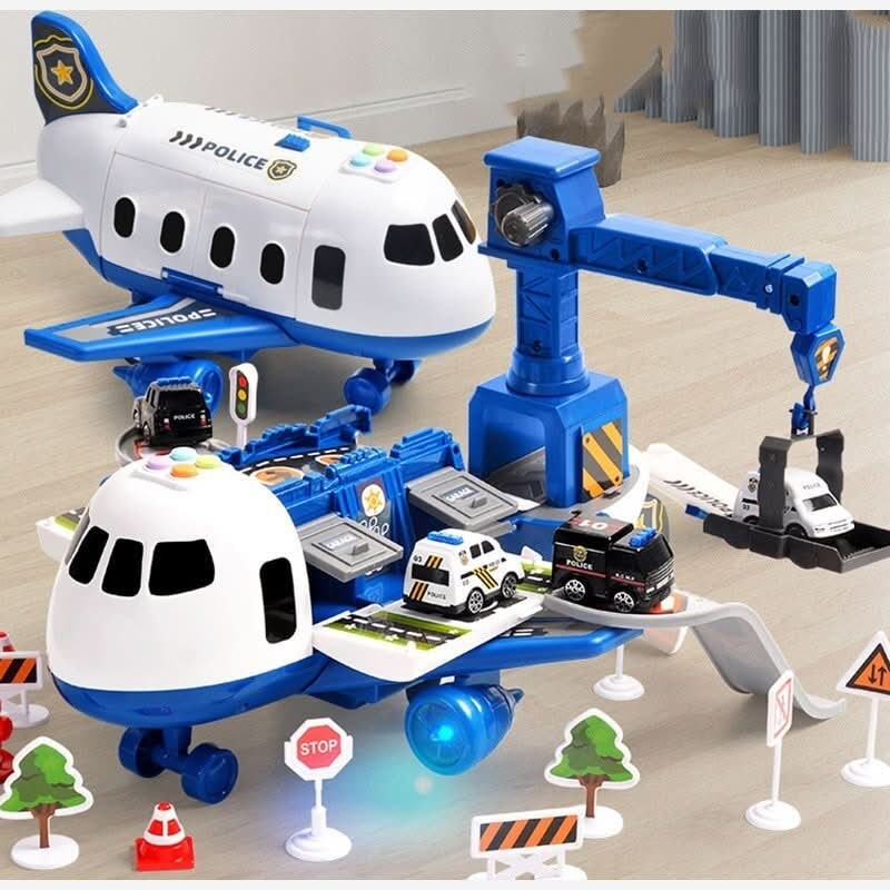 Toy Airplane Playset with Fold-Out Tracks Working Crane and Mini Vehicles - Image 8