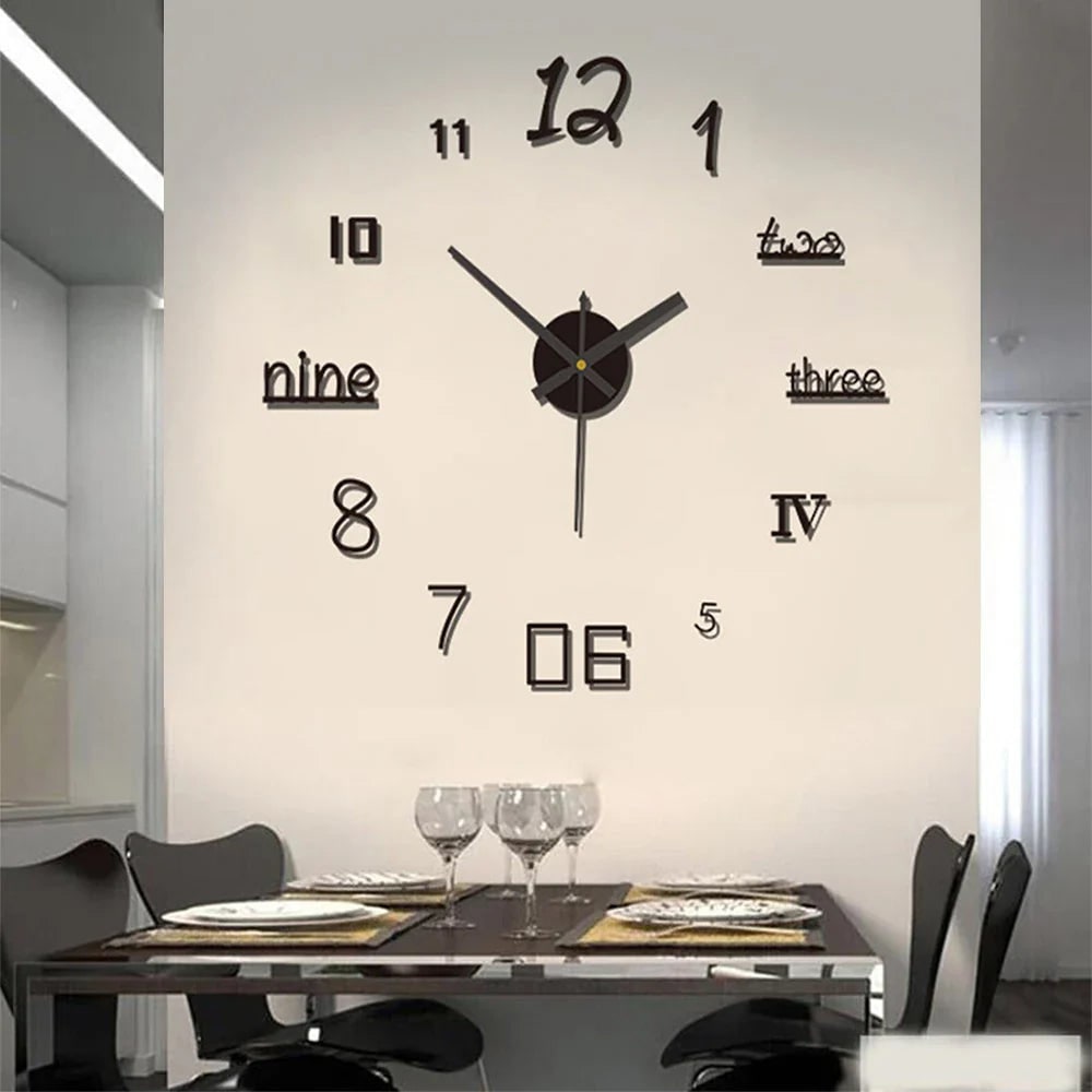 Wall Clock with 3D Self-Adhesive Numbers and Silent Battery Operated Mechanism - Image 2