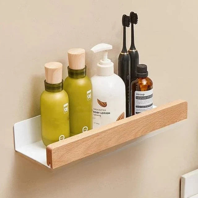 Wall Mounted Floating Shelves with Wooden Rail and Metal Bracket - Image 10