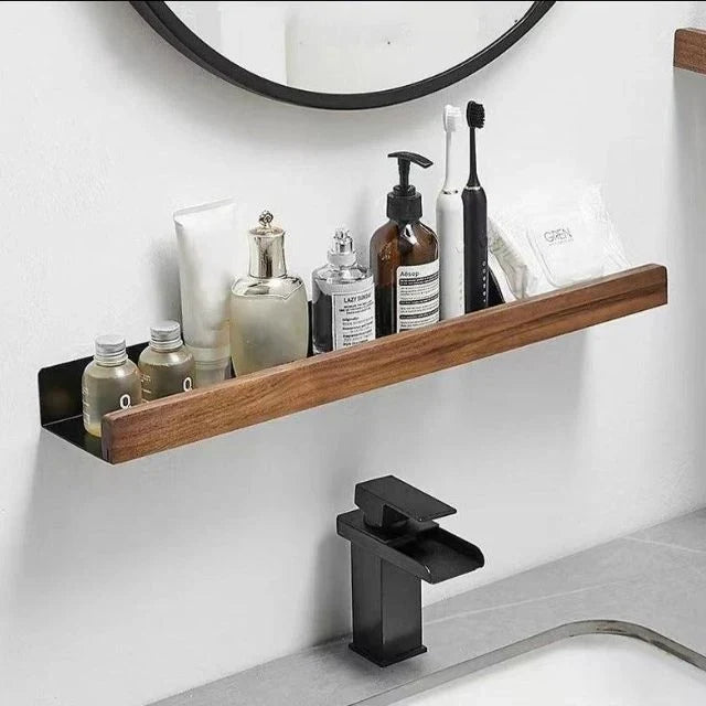 Wall Mounted Floating Shelves with Wooden Rail and Metal Bracket - Image 5