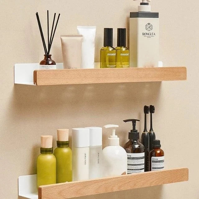 Wall Mounted Floating Shelves with Wooden Rail and Metal Bracket - Image 9