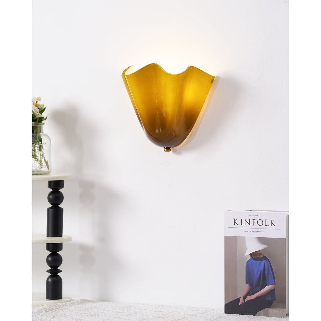 Wall Sconce with Wavy Glass Shade and Warm Ambient Lighting - Image 10
