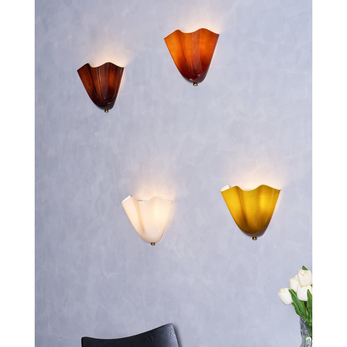 Wall Sconce with Wavy Glass Shade and Warm Ambient Lighting - Image 47