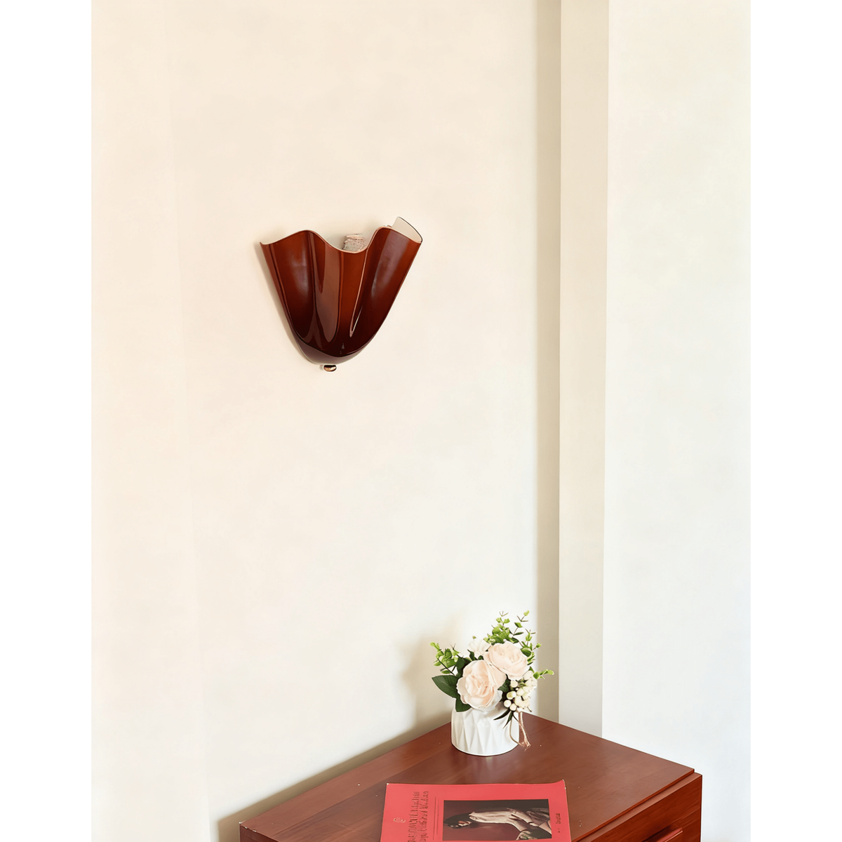Wall Sconce with Wavy Glass Shade and Warm Ambient Lighting - Image 6