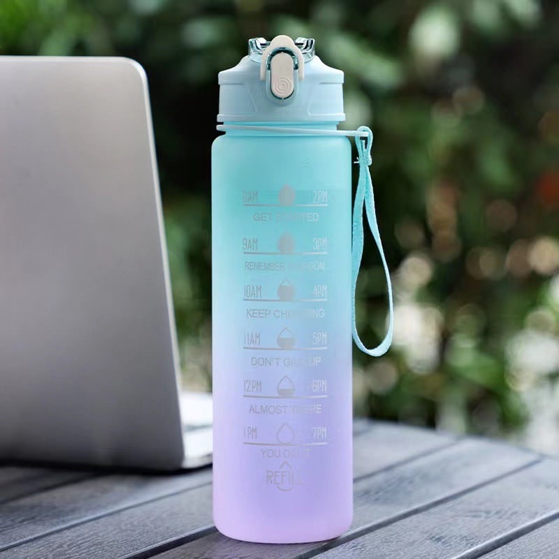Water Bottle Motivational Gradient Frosted Time Markers Flip Top Portable - Image 4