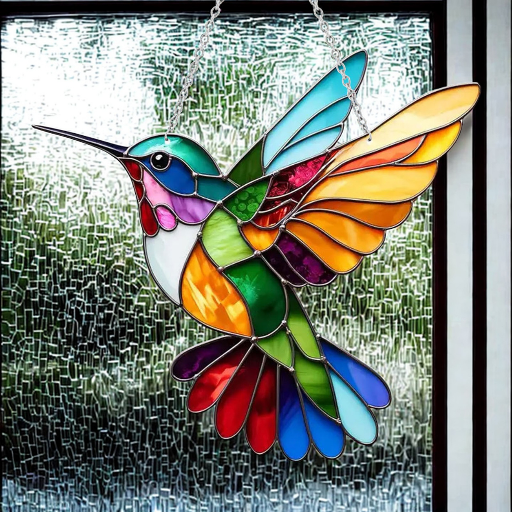 Window Suncatcher with Stained Glass Bluebird Design and Hanging Chain - Image 7