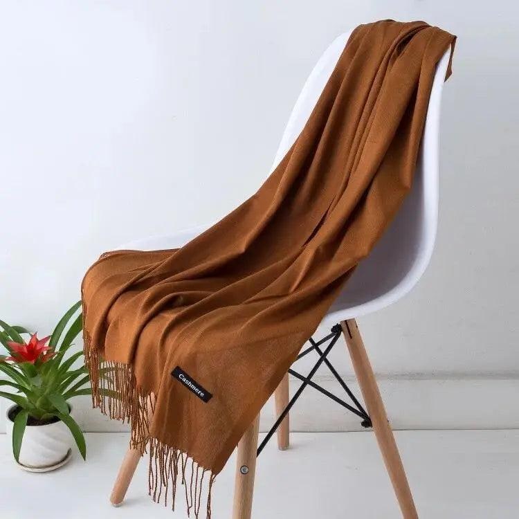 Women's Cashmere Scarf Wrap with Fringe Detail and Knit Texture - Image 2