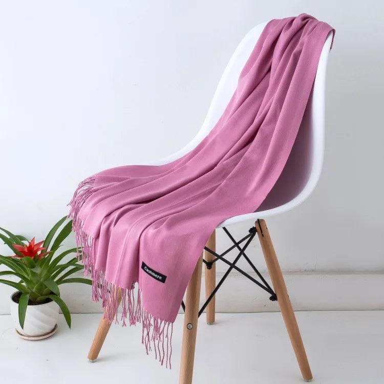 Women's Cashmere Scarf Wrap with Fringe Detail and Knit Texture - Image 39