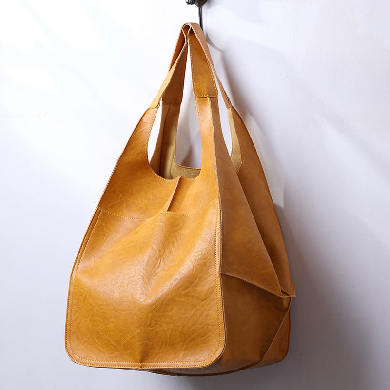 Women's Leather Tote Bag with Slouchy Unstructured Design and Large Front Pocket for Work - Image 1
