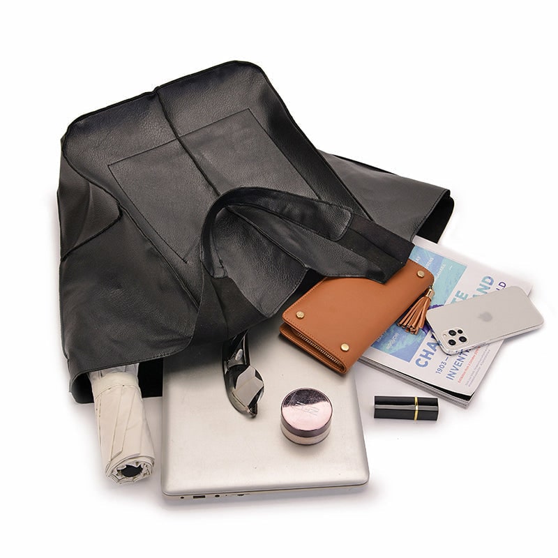 Women's Leather Tote Bag with Slouchy Unstructured Design and Large Front Pocket for Work - Image 11
