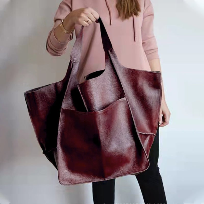 Women's Leather Tote Bag with Slouchy Unstructured Design and Large Front Pocket for Work - Image 13